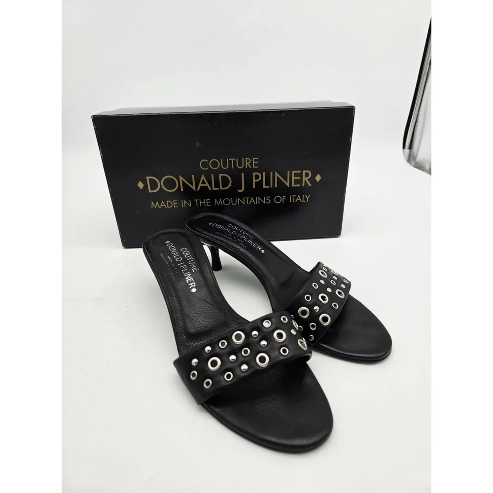 Womens Donald J Pliner Black NAPPA Sandals Heels Slip on Kitten Heel Size 7.5M